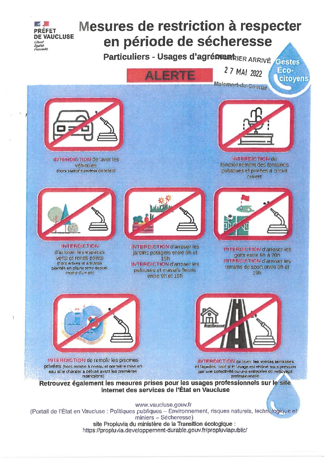 Mesures de restriction sécheresse 2022
