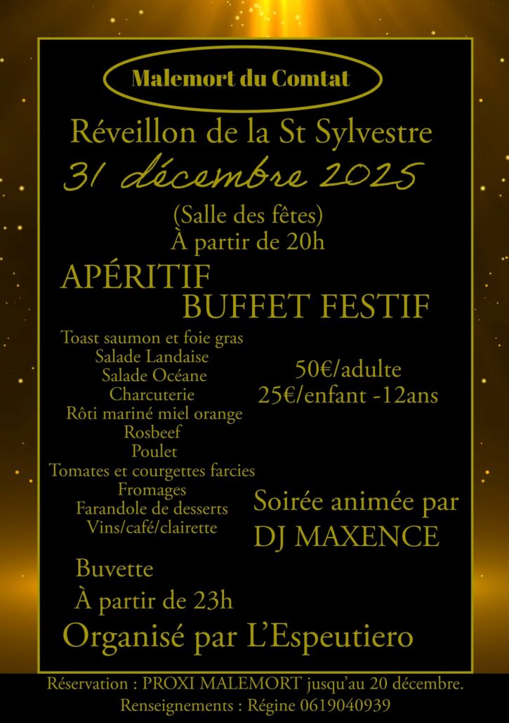 Réveillon de la St Sylvestre le 31/12/2025