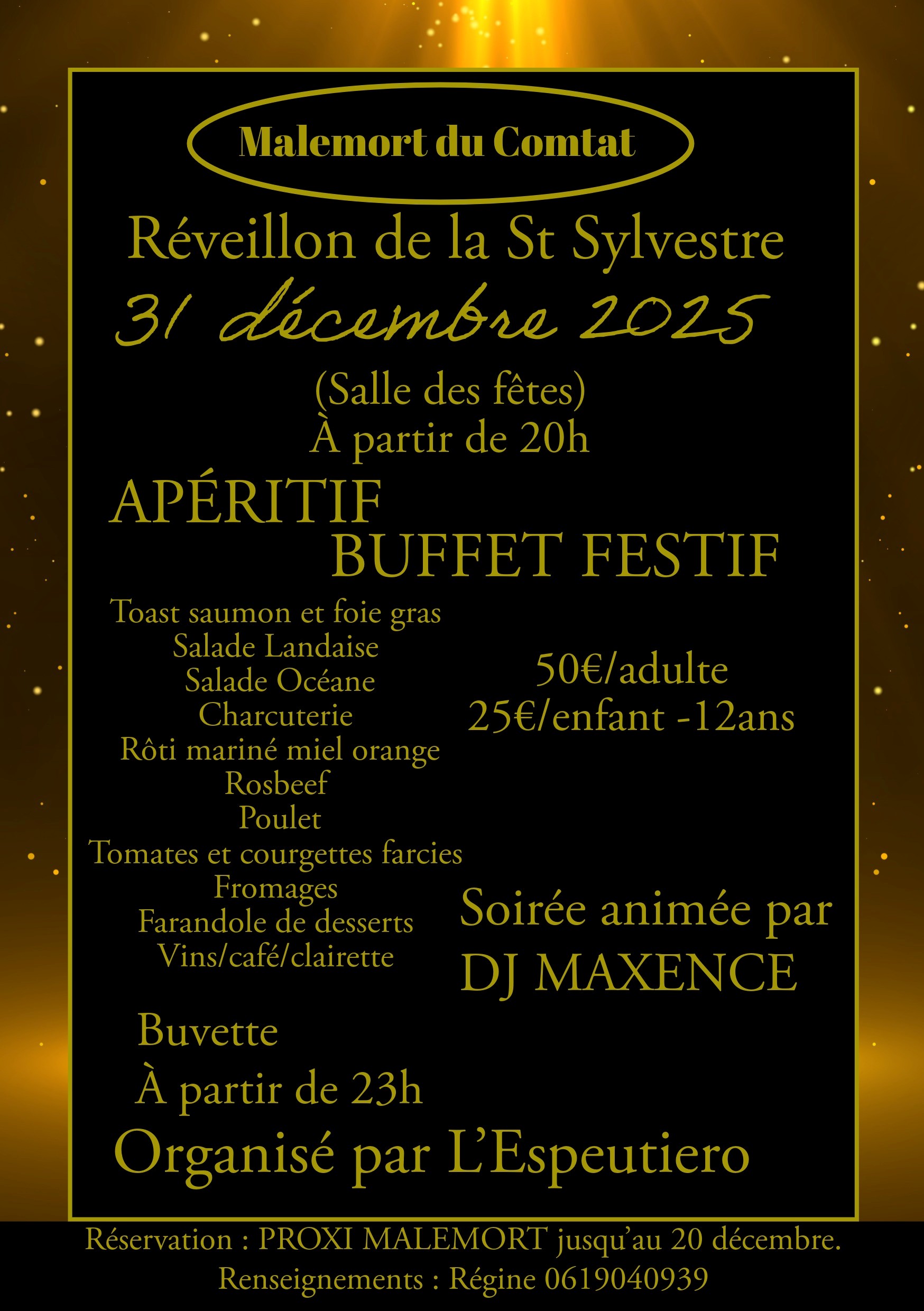 Réveillon de la St Sylvestre le 31/12/2025